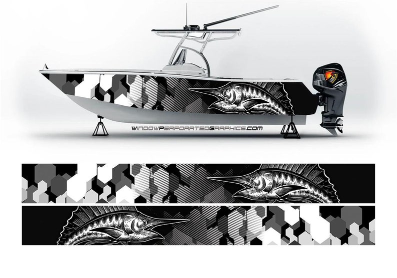 Camo Black and White Marlin Fi - Fishing Boat Trailer avis et prix